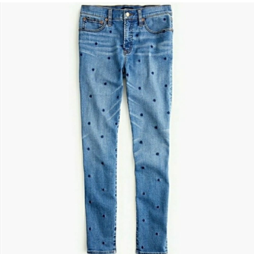 J Crew High Rise Polka Dot Toothpick Jeans SZ 29